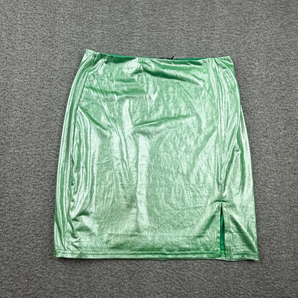 Windsor Green Metallic Mini Skirt Women's M Medium High Waist Side Slit